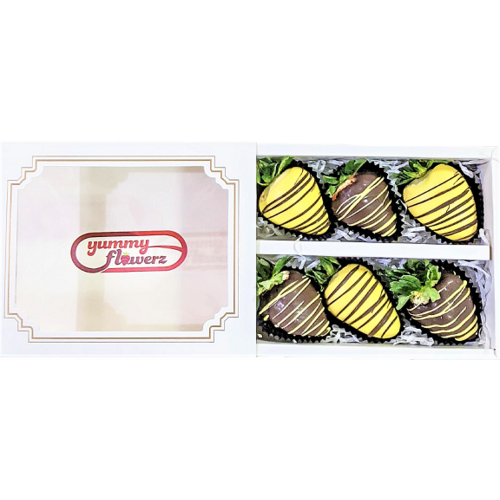 6pcs Black & Yellow Indulgence Chocolate Strawberries Gift Box